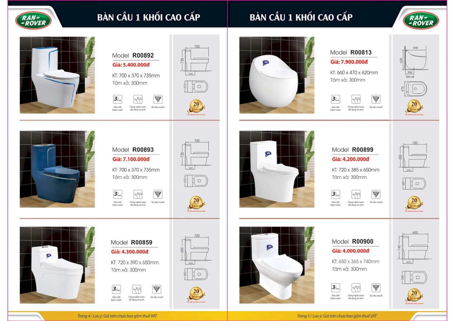 Thiết bị vệ sinh RANROVER Catalogue và Bảng giá mới nhất /Page3
